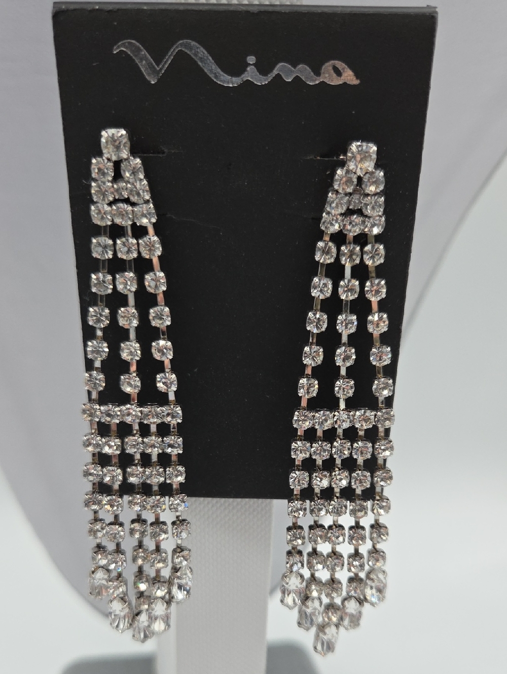5 for $25! Nina Silver Crystal Chandelier Drop Earrings - Clear Rhinestone